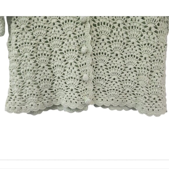 Bay Studio Crochet Knit Cardigan Sz XL Soft Sage Green Vintage Cottagecore Y2K - Picture 6 of 16